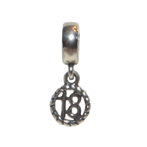 PANDORA 790495 18th BIRTHDAY- Sterling Silver - Dangle - Charm- Women's - Sterling openwork '18' disk dangles from a solid bail