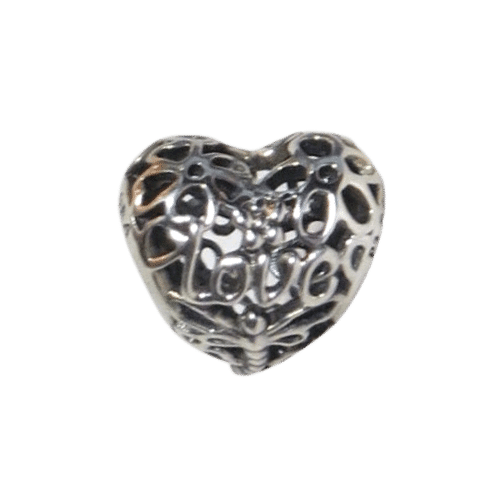 PANDORA 797046 Promise of Spring - Intricate Openwork - Love Life inscription - Dragonfly - Women's Heart-Shaped Charm