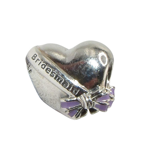 PANDORA  797272EN159 Bridesmaid - Sterling Silver Heart-Shaped Charm encircled by Ribbon Inscribed "Bridesmaid" and a Bow - Perfect Bridesmaid Gift! - Women's Charm