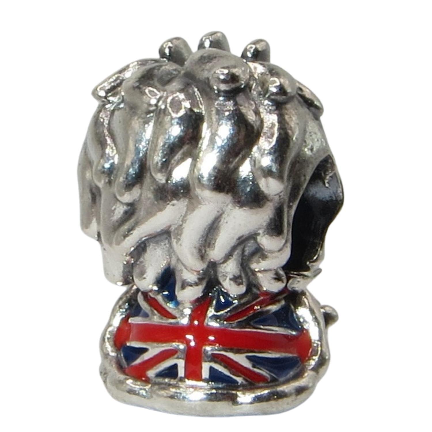 PANDORA 799032C01 Wavy Union Jack Lion - Handsome Sitting Sterling Silver Lion Wearing Cape Emblazoned with Red and Black Enamel Union Jack - Wavy Mane - Women's Charm