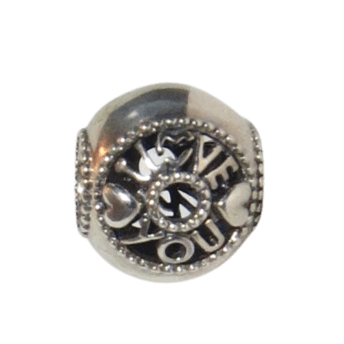 PANDORA 796601 Talk About Love - Sterling Silver Round Charm with "I Love You" Openwork Letters on Sides - Women's