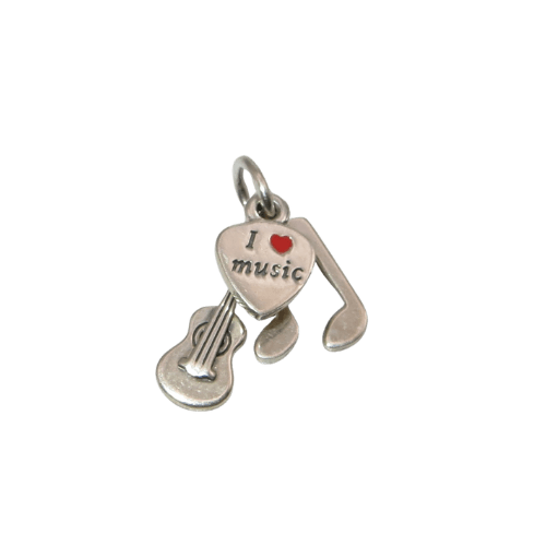 PANDORA 791504EN09 I Love Music Musical Note, Guitar and Heart Dangle Sterling Silver Charm