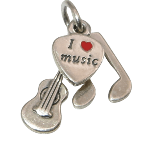 PANDORA 791504EN09 I Love Music Musical Note, Guitar and Heart Dangle Sterling Silver Charm - Charming Jilly