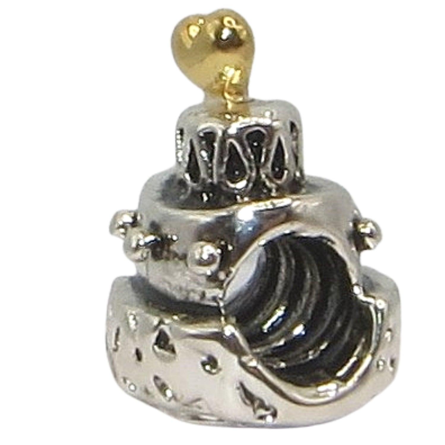PANDORA 790347 Celebration Cake - 3-Tier Sterling Silver Cake Decorated with 14k Gold Charm