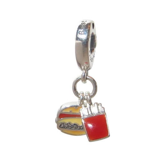 PANDORA 797211ENMX Best Friends Burger and Fries Enamel, Clear CZ and Sterling Dangle Charm