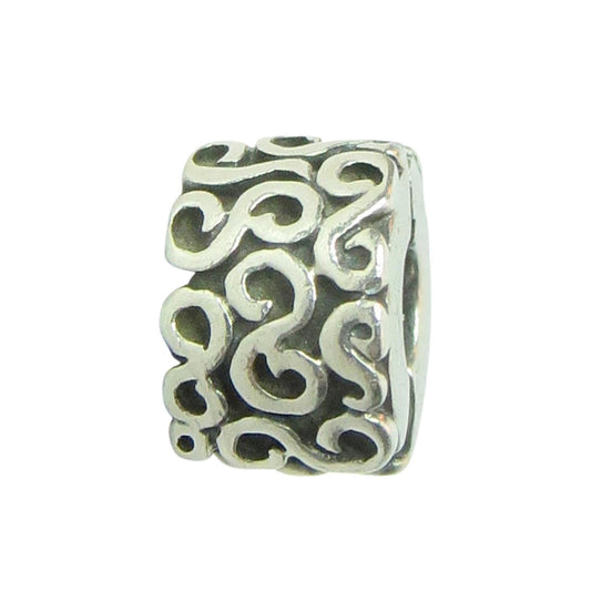 Pandora-790338-Fancy S Clip- Woman's Charm-This sterling silver clip has an all-over, swirled "S" pattern.