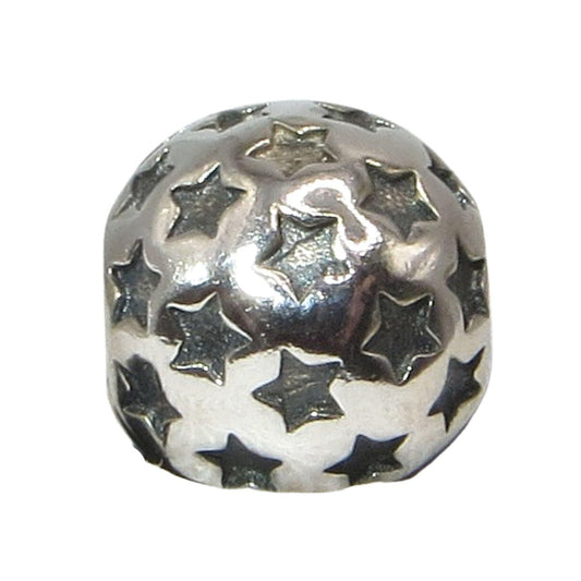Pandora-790851-Startdom Clip-Woman's Charm-This sterling silver clip is patterned with stars all over. The stars are oxidized to show off their detail, and fit very nicely on an oxidized Pandora bracelet.