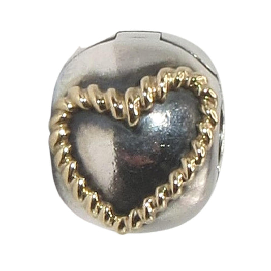 Pandora-790599-Woman's Charm-Braided Heart Clip Sterling Silver Clip with 14K Gold Braided Heart