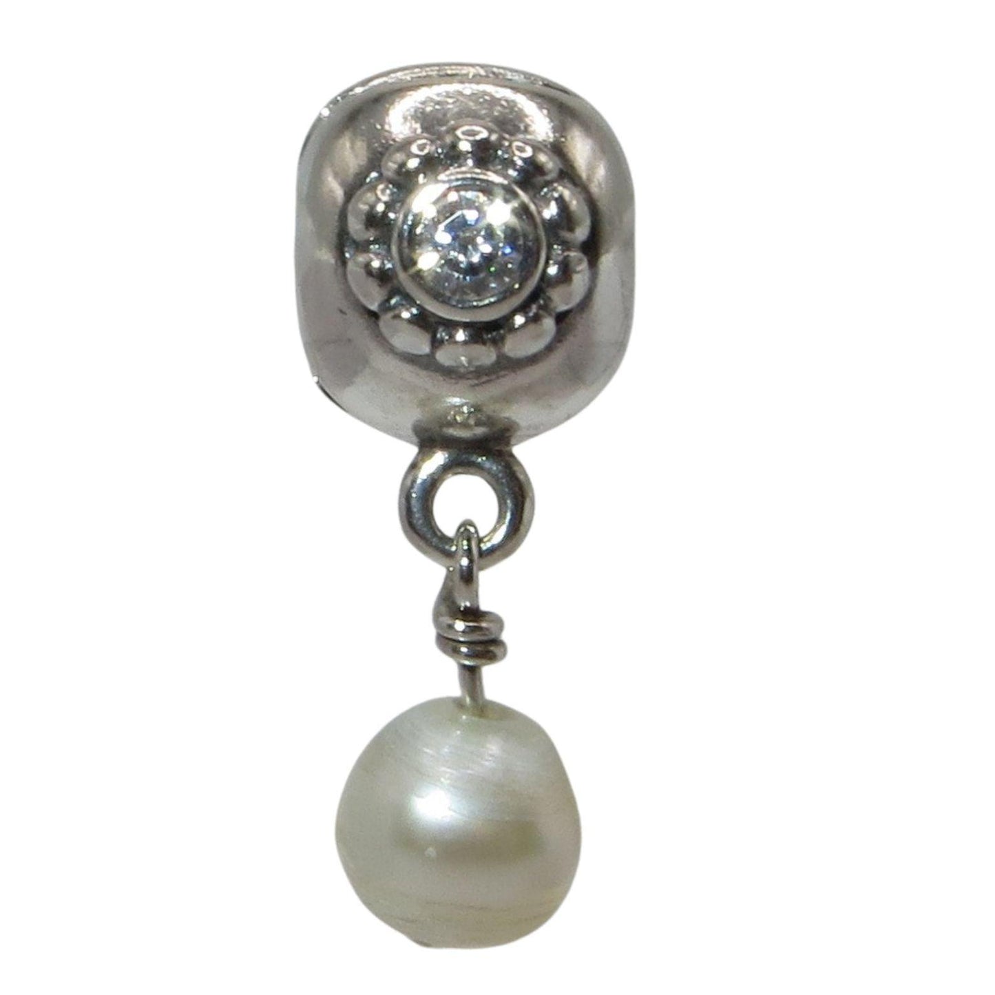 Pandora-790873P-Woman's Charm-White Pearl of Wisdom Clip Sterling Silver Clip with a White Pearl and Clear CZ