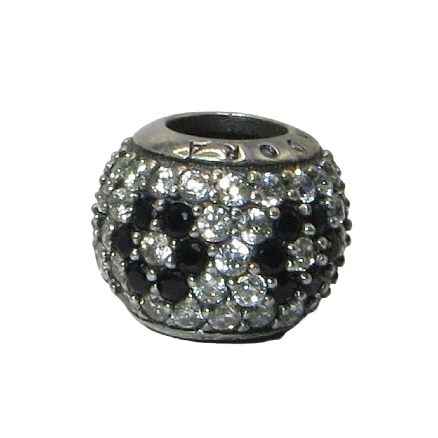 Pandora 791170NCK Shimmering Blossom Charm, Sterling Silver with Clear and Black Pave CZ