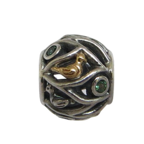Pandora-791213CZN-Woman's Charm-Birds of a Feather Charm Sterling Silver and 14K Gold Charm with Emerald Green CZ