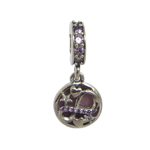 Pandora-798829C01-Woman's Charm-Glittering Infinity Hearts and Stars Dangle Charm Sterling Silver Dangle Charm with Pink and Purple Crystals, Clear CZ and Powder Pink, Deep Lavender and Silvery Glitter Enamel