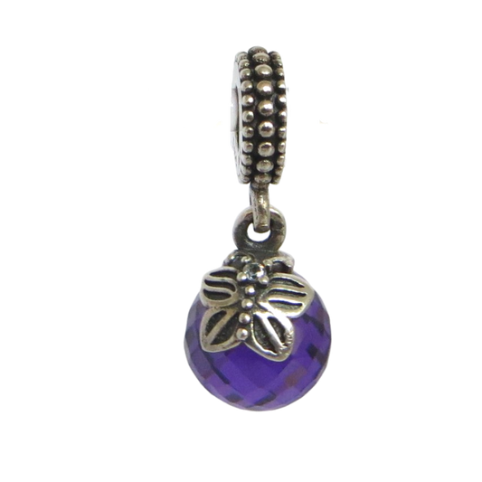 Pandora-791258ACZ-Woman's Charm-Morning Butterfly Dangle Charm Sterling Silver Dangle Charm with Purple CZ