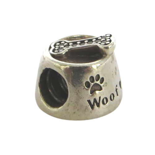 Pandora-791708CZ-Woman's Charm-Woof Dog Bowl Charm Sterling Silver Dog Bowl with Clear CZ