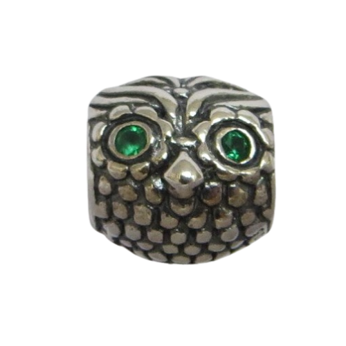 Pandora-791211CZN-Woman's Charm-The Wise Owl Charm Sterling Silver Owl Charm with Emerald Green CZ