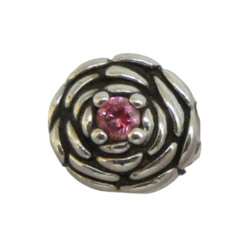 Pandora-790575CZS-Woman's Charm-Blooming Rose Charm Sterling Silver Rose Charm with Salmon CZ