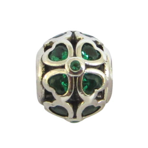 Pandora-791496CZN-Woman's Charm-Green Lucky Clover Charm Sterling Silver Clover Charm with Green CZ