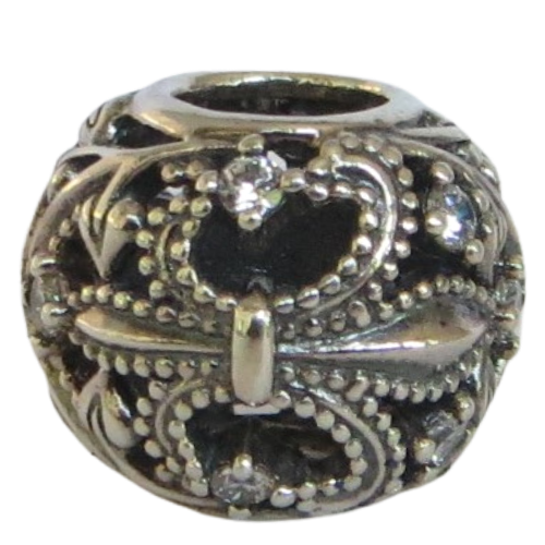 Pandora-791378CZ-Woman's Charm-Fleur de LIs Charm Sterling Silver Round Charm with Clear CZ