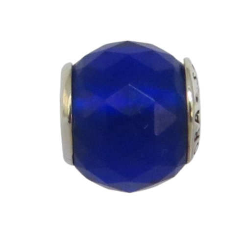 Pandora-791722NCN-Woman's Charm-Royal Blue Geometric Facets Charm Sterling Silver Round Charm with Royal Blue Crystal