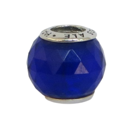 Pandora-791722NCN-Woman's Charm-Royal Blue Geometric Facets Charm Sterling Silver Round Charm with Royal Blue Crystal