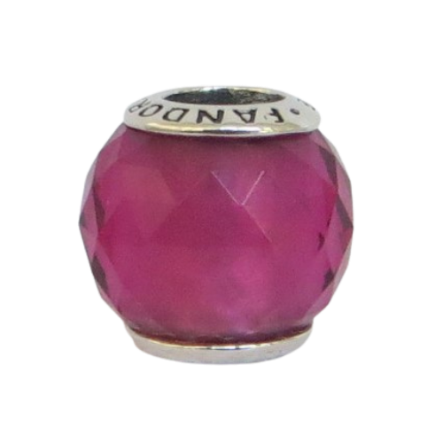 Pandora-791722SRU-Woman's Charm-Synthetic Ruby Geometric Facets Charm Sterling Silver Round Charm with Synthetic Ruby Crystal