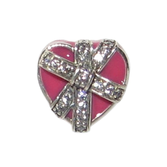 PANDORA 792047CZ Gift of Love Pink Enamel Heart Clear CZ and Sterling Gift Box Charm - Charming Jilly