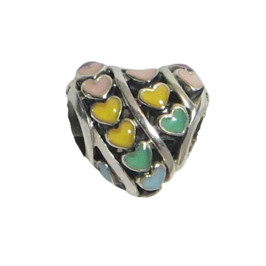 PANDORA 797019ENMX Rainbow Hearts Multi-color Enamel and Sterling Openwork Heart Charm
