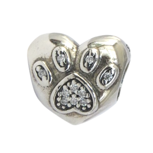 Pandora-791713CZ-Woman's Charm-I Love My Pet Charm Sterling Silver Heart Charm with Clear CZ