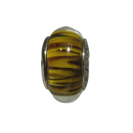PANDORA 790940 – Murano Glass Bengal Tiger - Brown Yellow Stripes - Women’s – Sterling Silver Charm  Charming Jilly Price $30 Brown and Gold Stripes