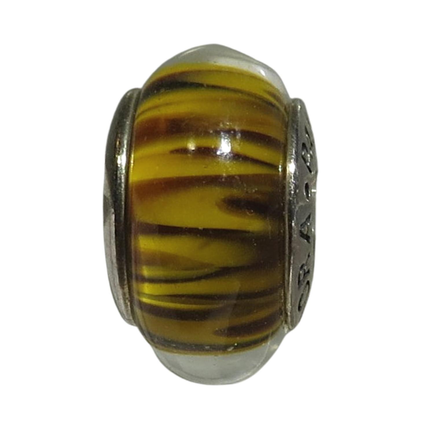 PANDORA 790940 – Murano Glass Bengal Tiger - Brown Yellow Stripes - Women’s – Sterling Silver Charm - Charming Jilly