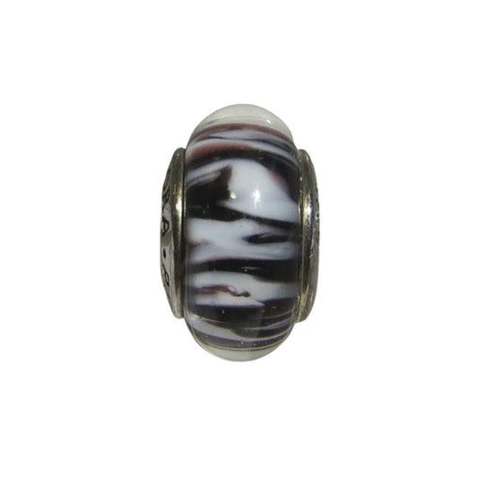 PANDORA 790938 – Murano Glass Black Zebra Stripes on White Background - Women’s – Sterling Silver Charm  Charming Jilly Price $35