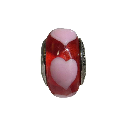 PANDORA 790658 – Murano Glass Pastel Pink Hearts on Red Background - Women’s Sterling Silver Round Charm  Charming Jilly Price $30    Pandora Price $35    Free Shipping 