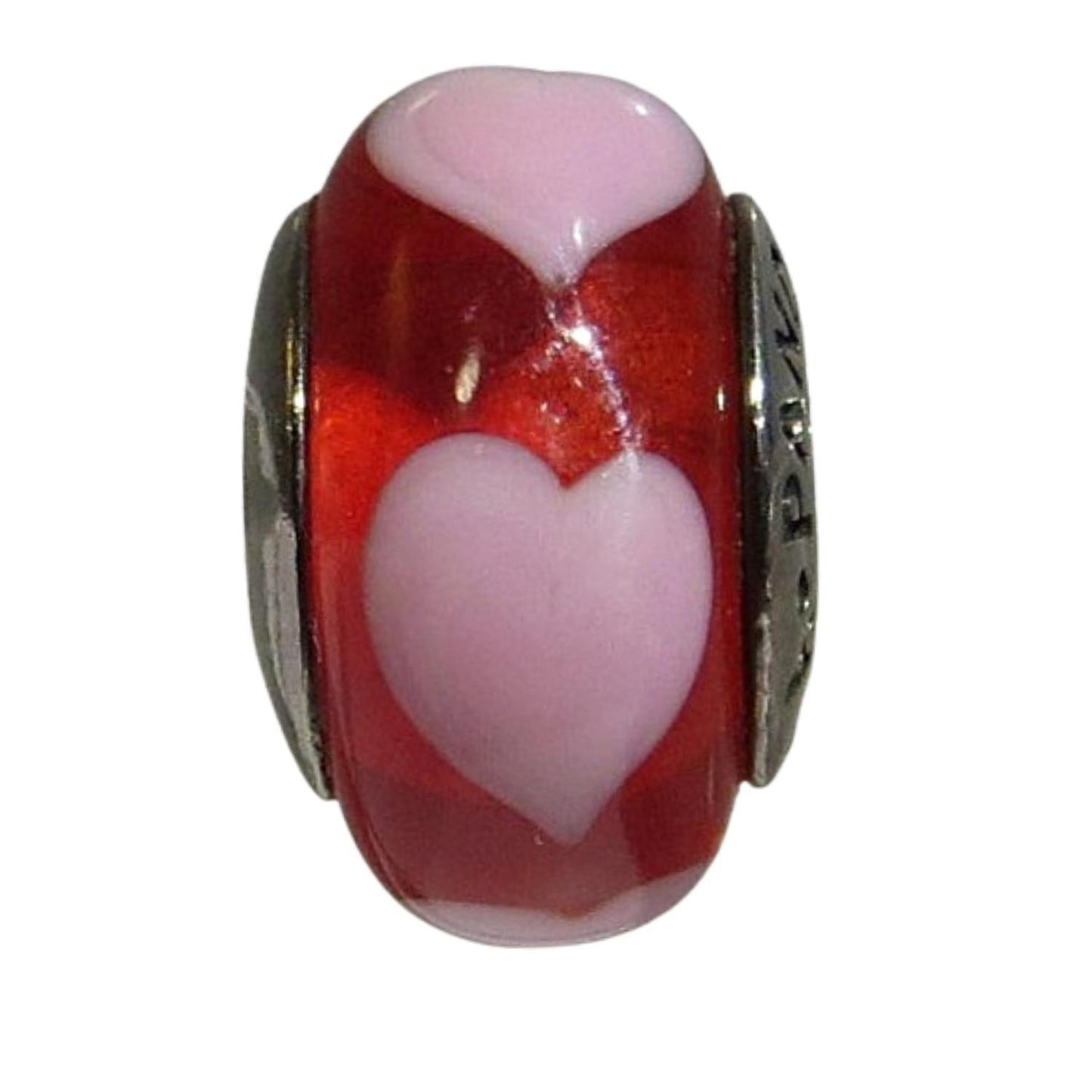 PANDORA 790658 – Murano Glass Pastel Pink Hearts on Red Background - Women’s Sterling Silver Round Charm - Charming Jilly