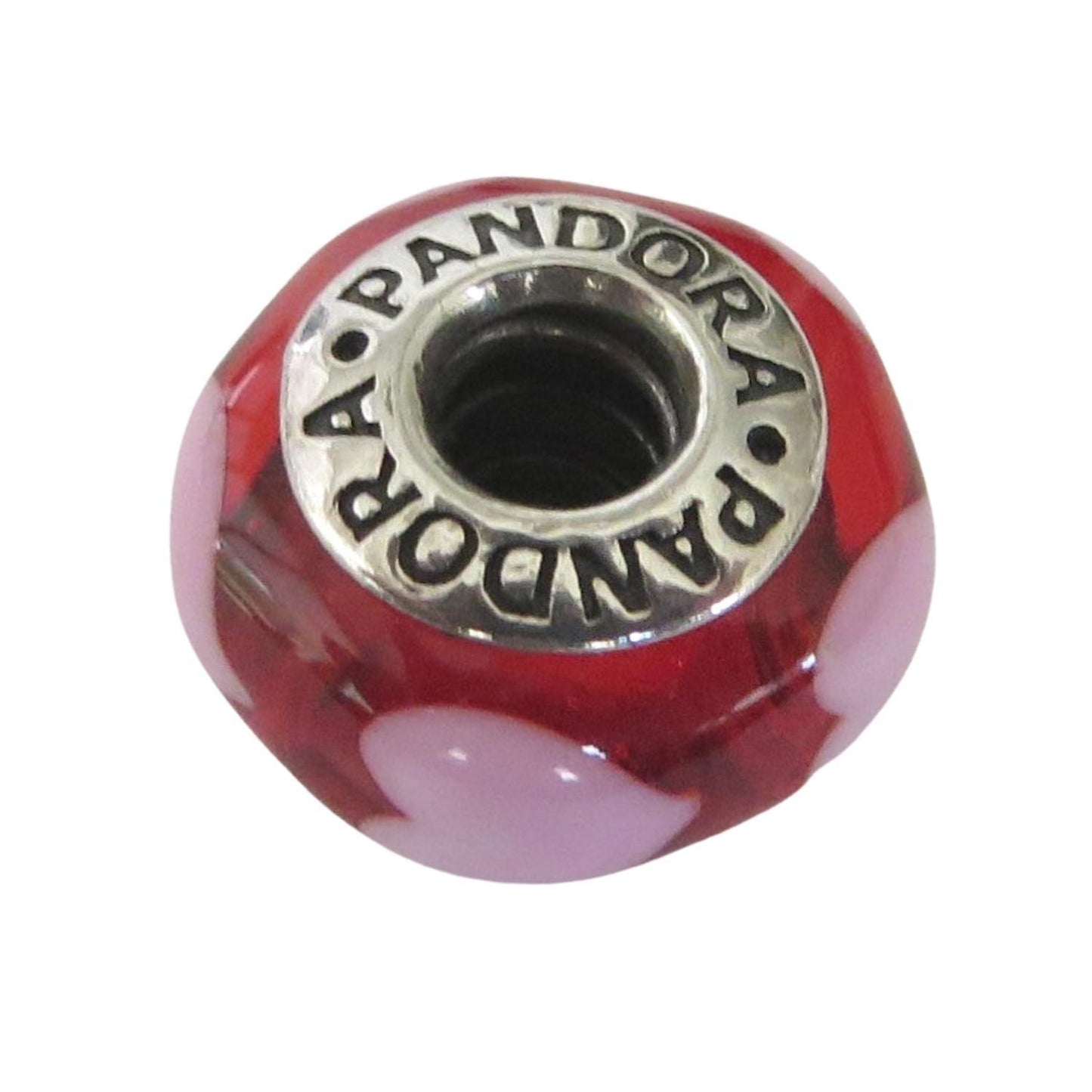 PANDORA 790658 – Murano Glass Pastel Pink Hearts on Red Background - Women’s Sterling Silver Round Charm - Charming Jilly