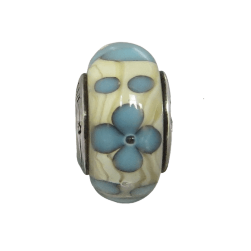 PANDORA310327  – Sislenia Murano Glass - Blue Petals on Cream Back - Women’s – Sterling Silver Charm 