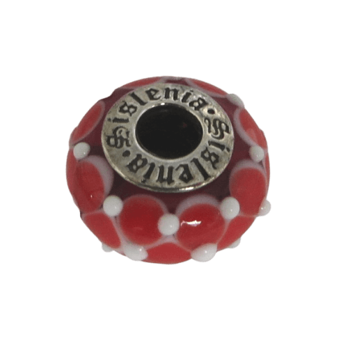 PANDORA310405 – Sislenia Murano Glass - Red Petals w White Outlines White Dot Center - Women’s Sterling Silver Charm - Charming Jilly