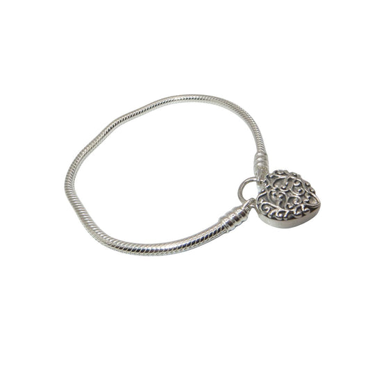 PANDORA 597602 Regal Heart Size 7.5 Smooth Snake Sterling Charm Bracelet
