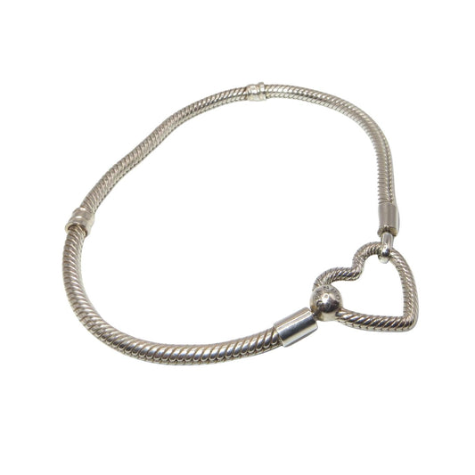 PANDORA 599539C00 Heart Closure Size 7.5 Toggle Clasp Sterling Snake Charm Bracelet 