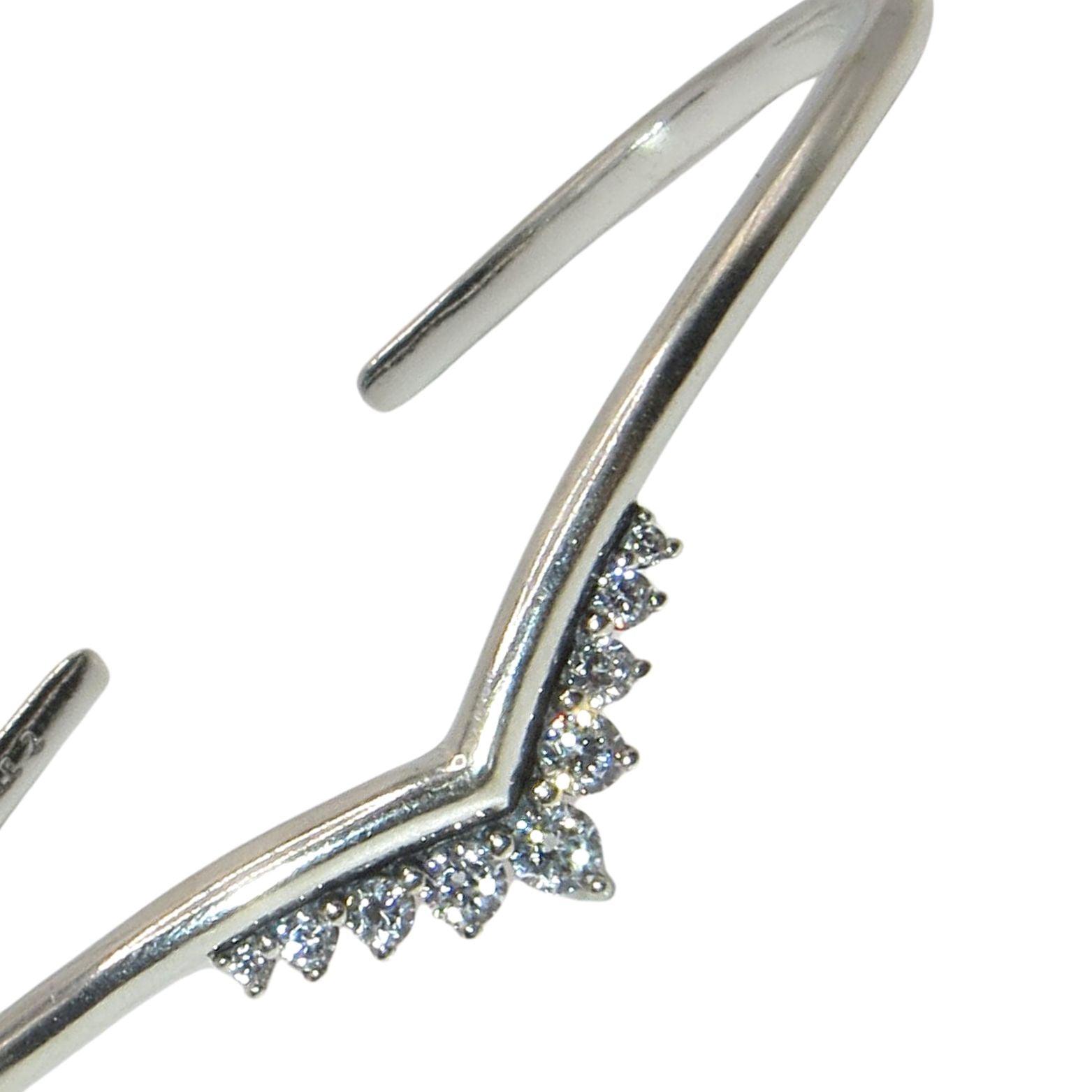PANDORA 598338CZ Tiara Wishbone Open Size Medium Sterling and CZ Bangle Bracelet - Charming Jilly