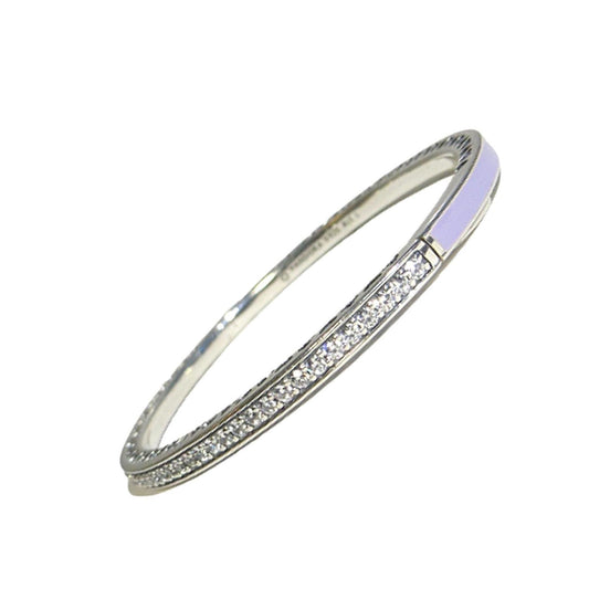 PANDORA 590537EN66 Radiant Hearts Lavender Enamel and Purple CZ Hinged Bangle Bracelet Multiple Size