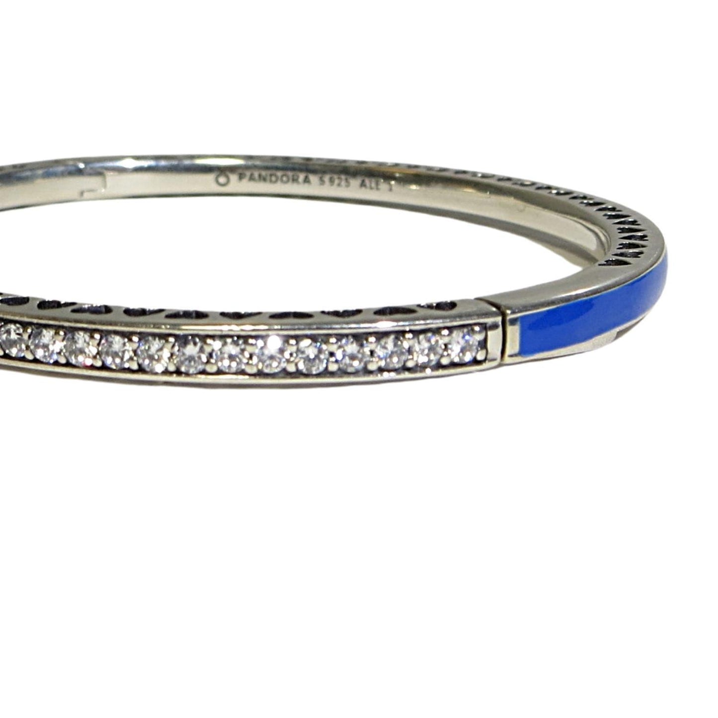 PANDORA 590537EN131 Radiant Hearts Air Blue Enamel and Blue CZ Hinged Bangle Bracelet Multiple Sizes