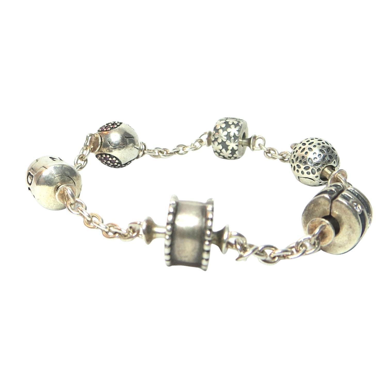 PANDORA 591704 5-Clip Sterling Silver Chain Link Charm Bracelet Multiple Sizes