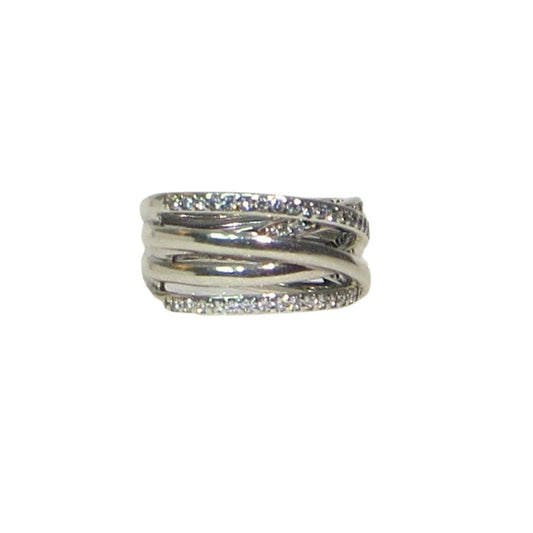 Pandora Entwined Sterling Silver and CZ Stacking Ring 190919CZ.  Bands of smooth sterling and bands of dazzling clear CZs twisted together.