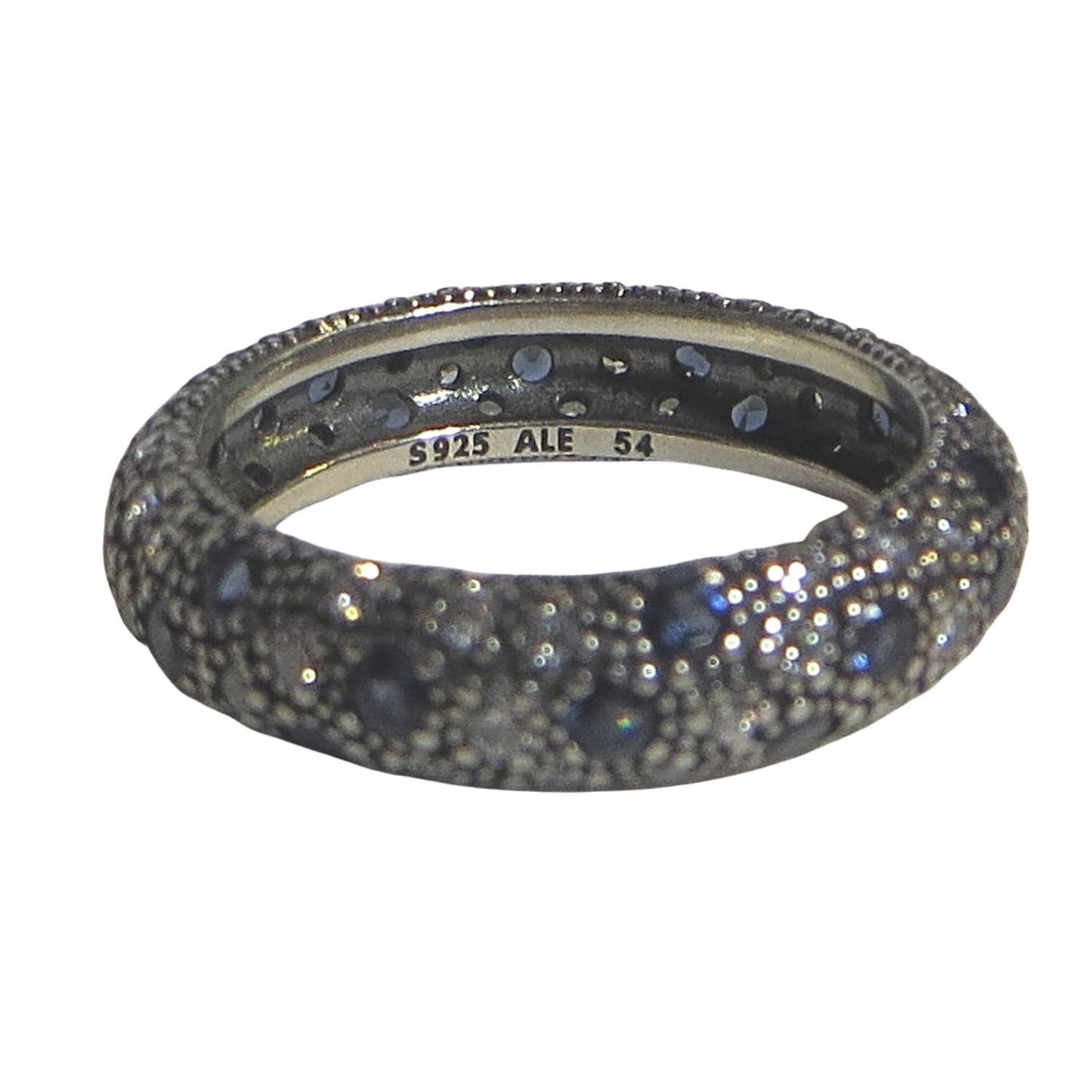 Pandora 190915NBC COSMIC STARS Authentic Sterling Silver and Blue CZ Ring.  A stacking ring of pave blue and clear CZs.