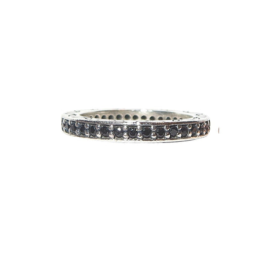 Pandora 190618NCK ETERNITY BLACK CZ and Sterling Silver Stacking Ring.  An eternity style ring of faceted black CZs set in sterling silver.