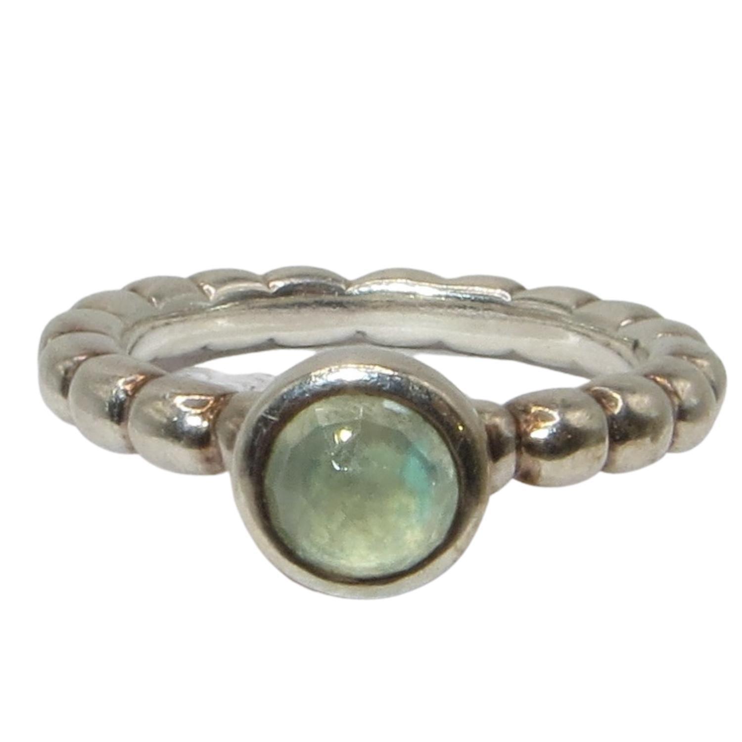 Pandora 190244PR SWEET DREAMS PREHNITE Sterling Silver and Prehnite Ring.  A smooth dome of light green prehnite set in sterling sits atop a thin band.