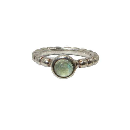 Pandora 190244PR SWEET DREAMS PREHNITE Sterling Silver and Prehnite Ring.  A smooth dome of light green prehnite set in sterling sits atop a thin band.