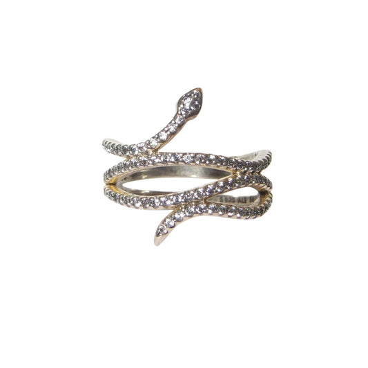 Pandora 190954CZ SWIRLING SNAKE Sterling Silver and Clear CZ Ring. Thin strands of sterling adorned with clear CZs forms a snake design.