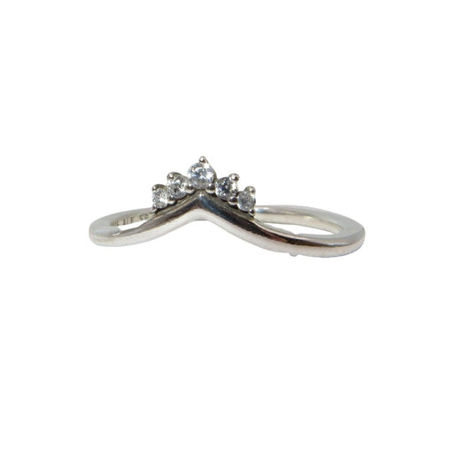 Pandora 198282CZ TIARA WISHBONE CLEAR CZ and Sterling Silver Stacking Ring.  a wishbone design ring with small clear CZs forming a 'tiara' at the peak of the wishbone.