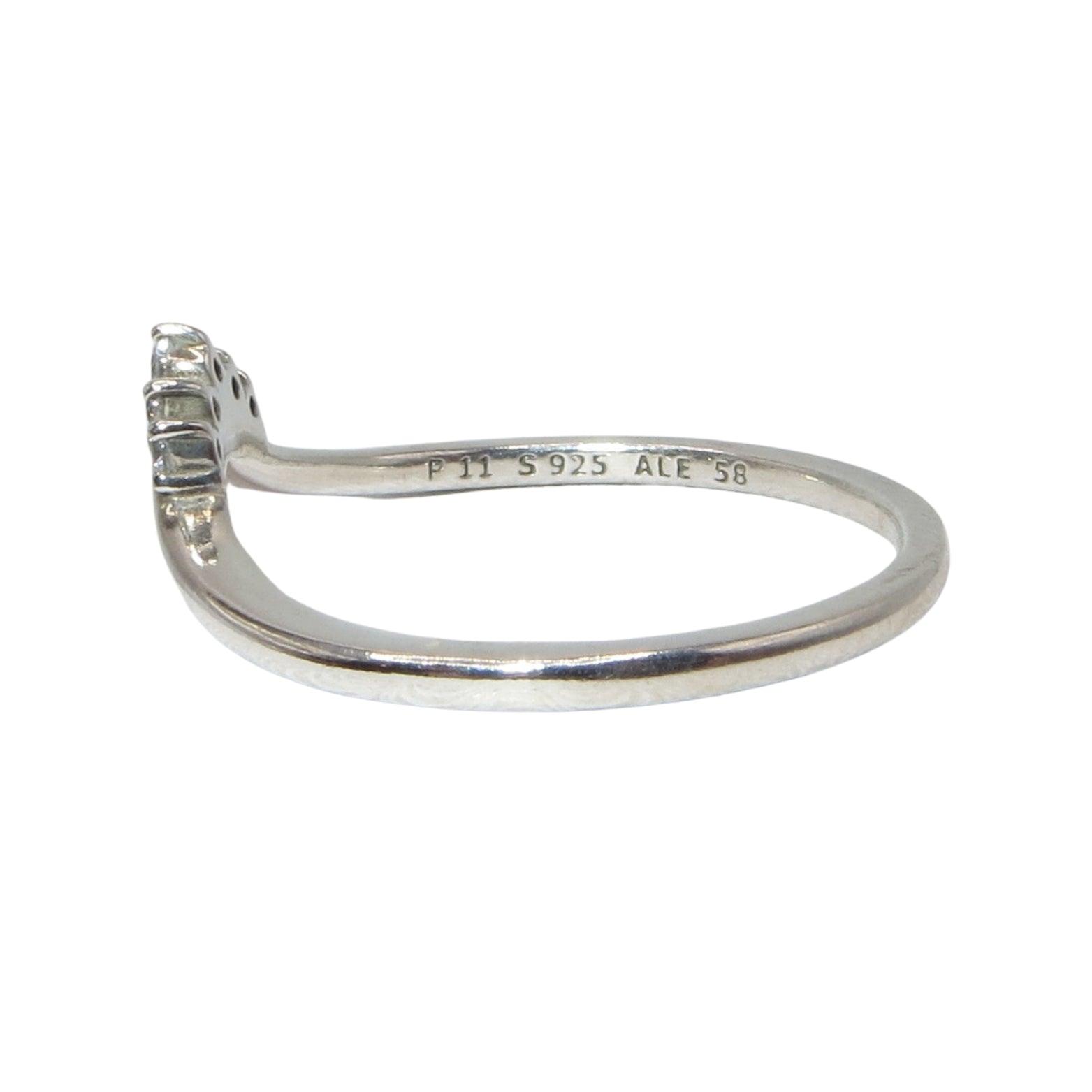 Pandora 198282CZ TIARA WISHBONE CLEAR CZ and Sterling Silver Stacking Ring.  a wishbone design ring with small clear CZs forming a 'tiara' at the peak of the wishbone.